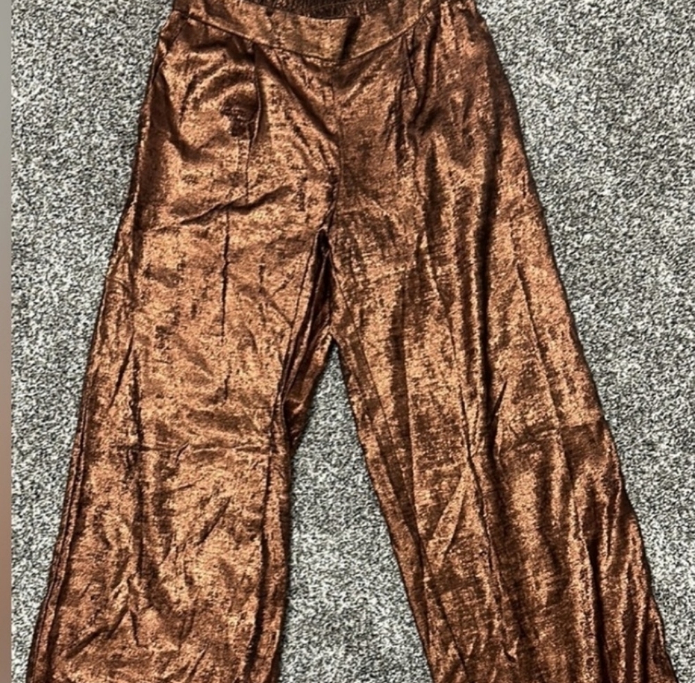 A New Day Women’s Plus Size 1X Bronze Metallic Wide Leg Pull On Pants NWT